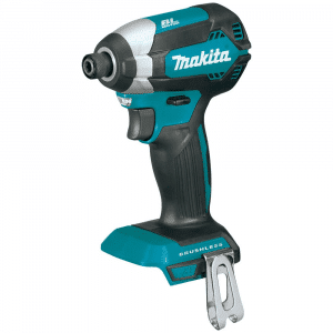 Image showcases the Makita DTD153Z, an 18V LXT Brushless Impact Driver, in Makita's signature teal and black. This compact and lightweight tool is engineered for optimized power efficiency with a brushless motor, offering increased performance and durability. It features a single-sleeve keyless chuck for easy bit installation and removal, a variable speed control for a wide range of applications, and a dual LED light for illuminating the work area. The impact driver is designed for high torque applications, making it ideal for driving screws and tightening nuts in wood, metal, and masonry. Perfect for professionals and DIY enthusiasts seeking a powerful, yet user-friendly tool for fastening tasks.