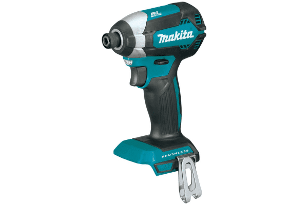 Image showcases the Makita DTD153Z, an 18V LXT Brushless Impact Driver, in Makita's signature teal and black. This compact and lightweight tool is engineered for optimized power efficiency with a brushless motor, offering increased performance and durability. It features a single-sleeve keyless chuck for easy bit installation and removal, a variable speed control for a wide range of applications, and a dual LED light for illuminating the work area. The impact driver is designed for high torque applications, making it ideal for driving screws and tightening nuts in wood, metal, and masonry. Perfect for professionals and DIY enthusiasts seeking a powerful, yet user-friendly tool for fastening tasks.