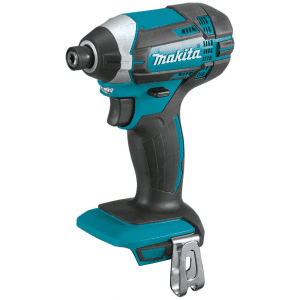 Image showcases the Makita DTD152Z, an 18V LXT Impact Driver, featuring a compact and lightweight design in the distinctive teal and black color scheme of Makita tools. This powerful impact driver is designed for driving screws and tightening nuts with high efficiency, thanks to its high torque output. It includes a variable speed control trigger for precise operation, an LED light to illuminate the work area, and a quick-change chuck for easy bit changes. The ergonomic shape and rubberized soft grip reduce fatigue during extended use, making it suitable for professionals and DIY enthusiasts alike. Ideal for a wide range of fastening tasks in various materials