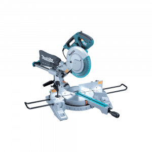 Image displays the Makita LS1018L, a 260mm Slide Compound Saw, designed for precision cutting tasks. This powerful tool is showcased in Makita’s signature teal and black color scheme, featuring a robust design with a large cutting capacity. It is equipped with a linear ball bearing system for smooth, accurate cuts, and a soft start function for reduced startup shock. The saw offers easy-to-read bevel and mitre scales for accurate alignment, and a built-in laser guide for precise cutting lines. With its extendable rear and side supports for handling large workpieces, and a dust collection system to keep the workspace clean, the LS1018L is ideal for carpenters, builders, and DIY enthusiasts seeking professional-grade results