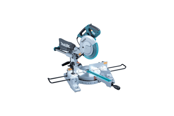 Image displays the Makita LS1018L, a 260mm Slide Compound Saw, designed for precision cutting tasks. This powerful tool is showcased in Makita’s signature teal and black color scheme, featuring a robust design with a large cutting capacity. It is equipped with a linear ball bearing system for smooth, accurate cuts, and a soft start function for reduced startup shock. The saw offers easy-to-read bevel and mitre scales for accurate alignment, and a built-in laser guide for precise cutting lines. With its extendable rear and side supports for handling large workpieces, and a dust collection system to keep the workspace clean, the LS1018L is ideal for carpenters, builders, and DIY enthusiasts seeking professional-grade results
