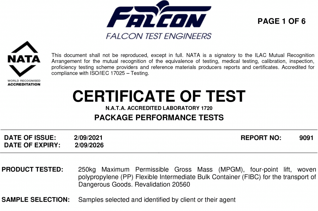 The genuine Orange Hazibag is certified (and retested every 5 years) by Falcon Test Engineers, Australia which is a NATA Certified Testing Organisation.